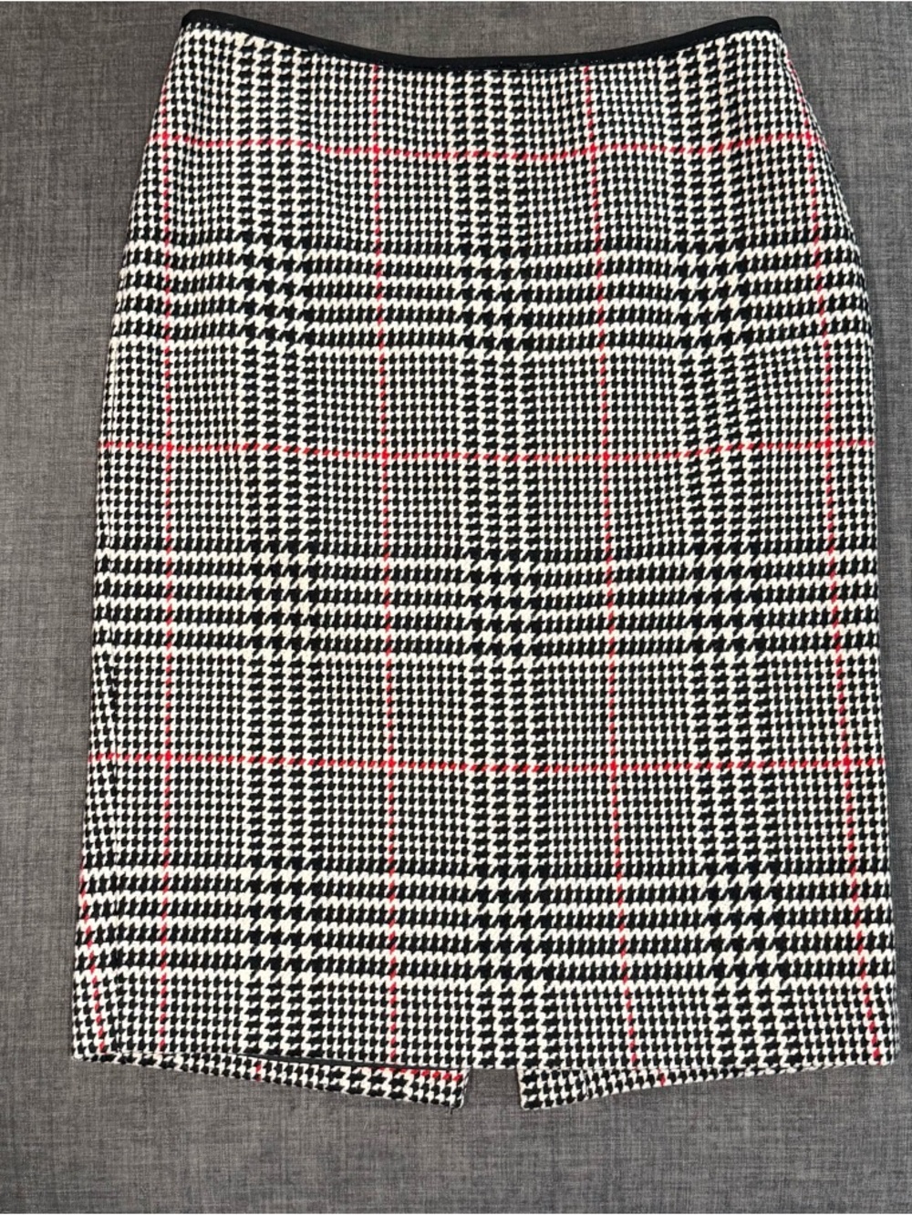 Talbots Red, Black & White Houndstooth Pencil Wool Blend Skirt
